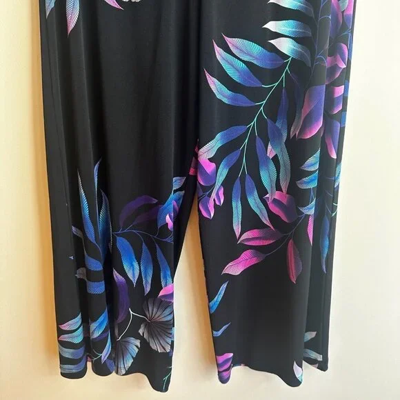 Clara Sun Woo Womens Wide Leg Crop Palazzo Pants Tropical Floral Pull On Size M - Picture 3 of 10